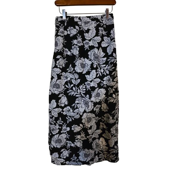 Old Navy Dresses & Skirts - Old Navy Pencil Skirt XS Womens Linen Blend Black White Floral Print Midi NWT